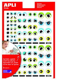 APLI Gomets con Ojos Removibles Amarillo, Azul y Verde - Set de 5 Bolsas (312 uds. c/u)
