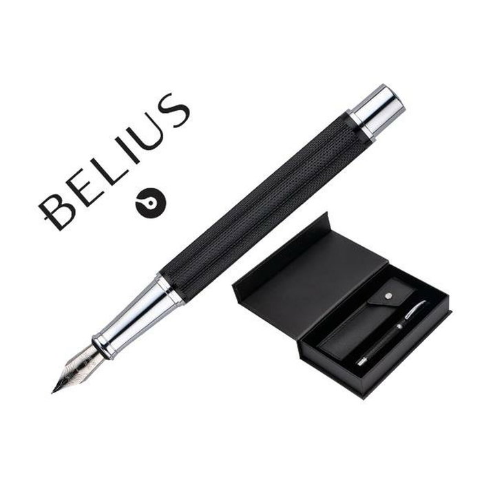 Belius Pluma y estuche Turbo aluminio textura punteada negro y plata con tinta azul Belius Pluma y estuche Turbo aluminio textura punteada negro y plata con tinta azul