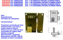 Cerradura 56-A /1-60 Izquierda Pintada Cilindro Perfil