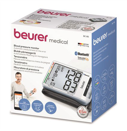 Beurer BC-85 Tensiómetro de Muñeca con Bluetooth, Pantalla XXL, Indicador de Posicionamiento, Tecnología de Inflación, Transferencia USB y App Health Manager