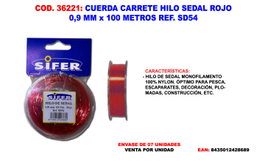 Cuerda de hilo sedal roja 0,9 mm x 100 metros