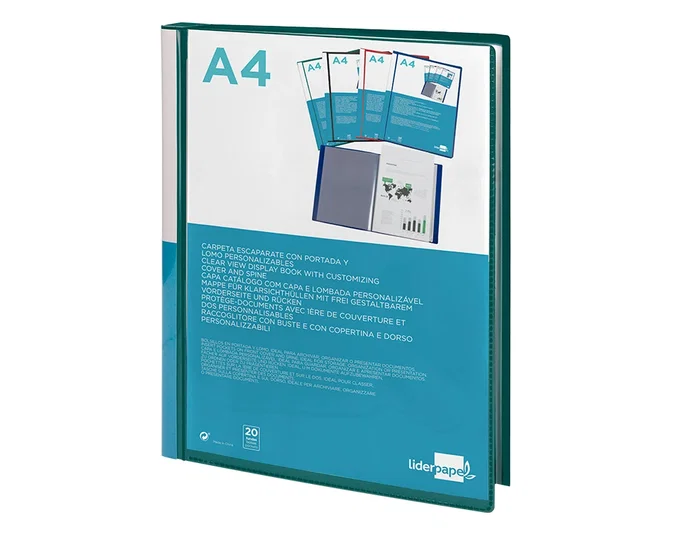 Liderpapel Carpeta con 20 fundas tipo canguro Verde translúcido DIN A4