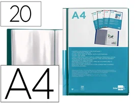 Liderpapel Carpeta con 20 fundas tipo canguro Verde translúcido DIN A4