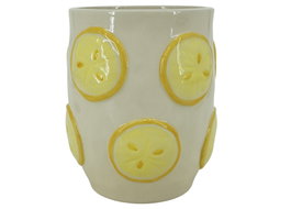 DKD Home Decor Jarrón de Gres Limones Relieve Amarillo