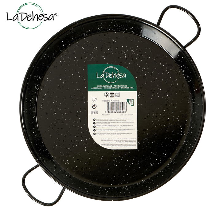 La Dehesa Paellera Esmaltada 34 cm Negro Acero Esmaltado 6 Raciones Apta para Gas Horno Leña (Set de 6)