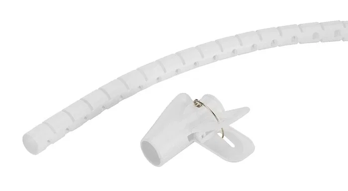 Neomounts ADS06-140WH Organizador de Cables Espiral Flexible, Ø15 mm, Blanco, para 1-3 Cables, 2 m de Longitud, con Clip Guía, para Escritorio