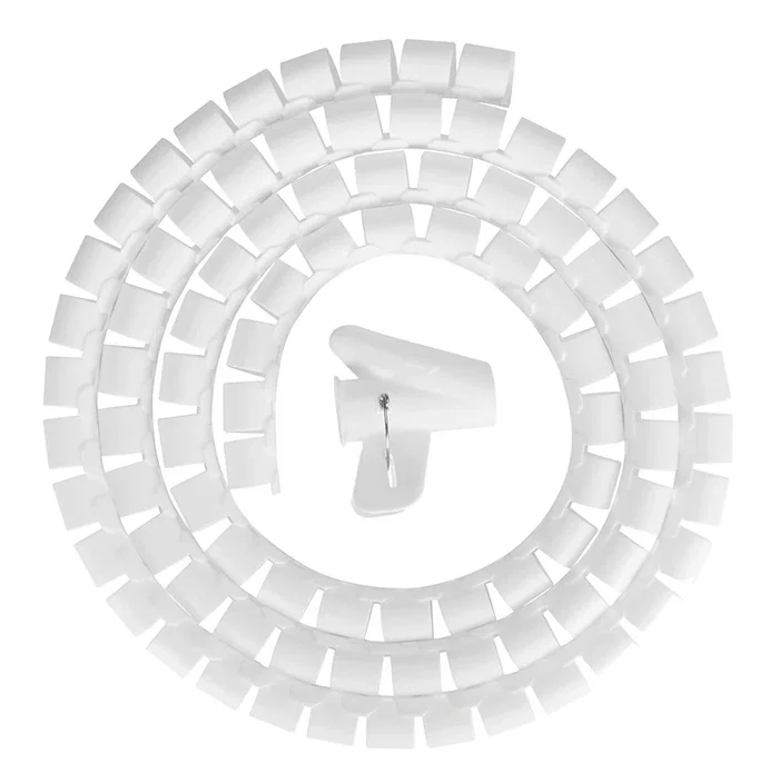 Neomounts ADS06-140WH Organizador de Cables Espiral Flexible, Ø15 mm, Blanco, para 1-3 Cables, 2 m de Longitud, con Clip Guía, para Escritorio