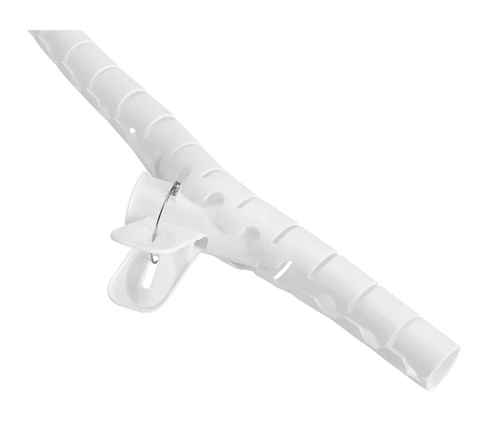Neomounts ADS06-140WH Organizador de Cables Espiral Flexible, Ø15 mm, Blanco, para 1-3 Cables, 2 m de Longitud, con Clip Guía, para Escritorio