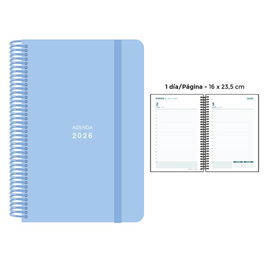 Agenda Anual (2026) Senfort Pastel Espiral Tapa Pp Con Goma 160X235 D/P Azul
