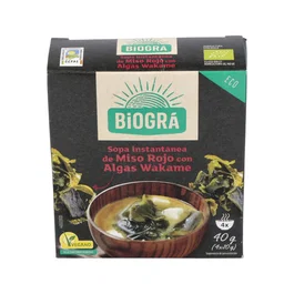 BIOGRA Sopa de Miso Rojo con Alga Wakame 4 Sobres BIO