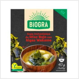 Biogra Sopa Miso Instantánea Con Alga Wakame 4 Sobres Bio | Alimento Vegano, Sin Lactosa | Ecológico