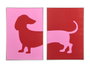 Giftdecor Cuadro Perro Surtidos 50x70 cm con Marco Blanco, Lienzo y Madera MDF, Colores Rojo y Rosa (Set de 4)
