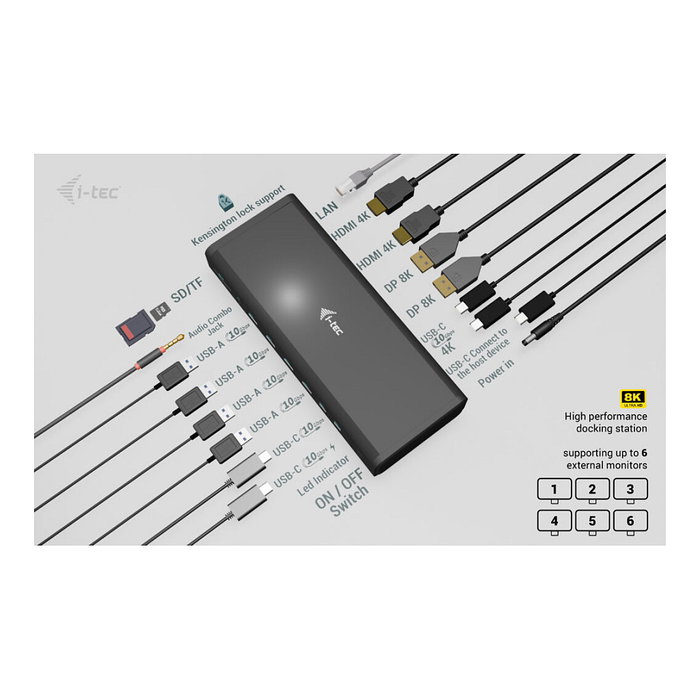 i-tec Docking Station Universal 18 en 1 con 6 Monitores y Power Delivery 140W