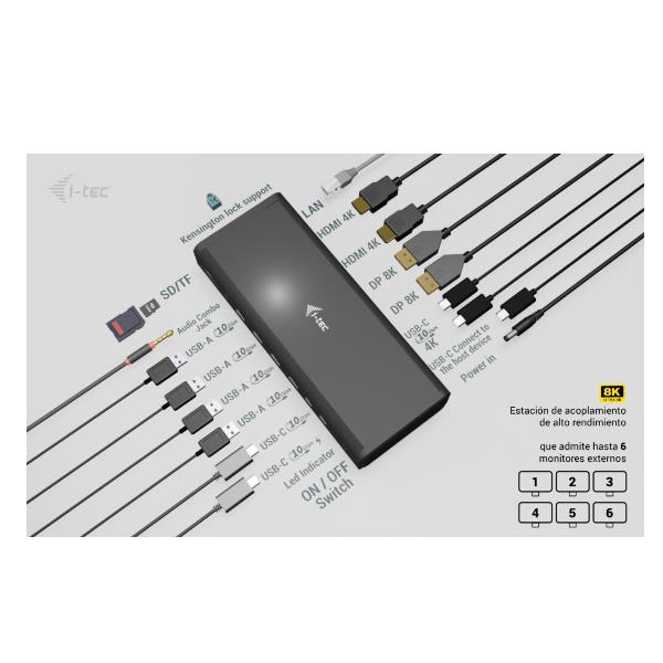 I-tec Docking Station Universal 18 en 1 con 6 puertos 4K/60Hz, Carga PD 140W, LAN 2.5Gbps, USB-C/A para Portátil