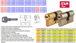 EUROPERFI Cilindro de Seguridad BAJA IFAM 30x30 Níquel R15=035210
