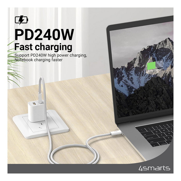 4smarts 540959 Cable USB-C a USB-C 240W 1.5m Blanco 10 Gbit/s USB 3.2 Gen 1 PremiumCord Carga Rapida