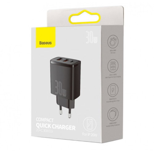 Baseus Compact Quick Charger 2U+C 30W EU Black CCXJ-E01