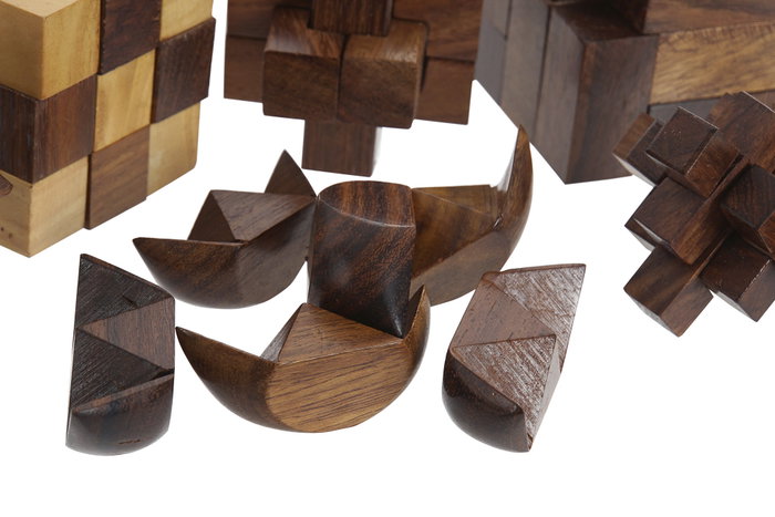 DKD Home Decor Set de 6 piezas de madera Sheesham y latón