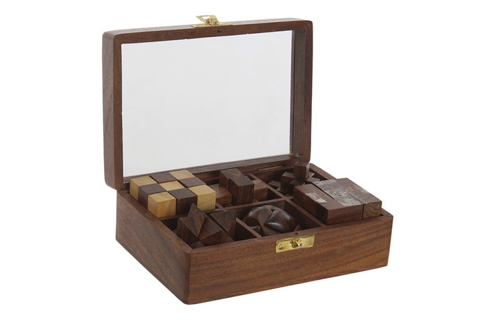 DKD Home Decor Set de 6 piezas de madera Sheesham y latón