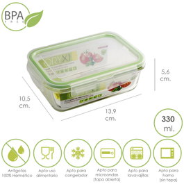 ORYX Recipiente Hermético de Cristal Rectangular 330 ml