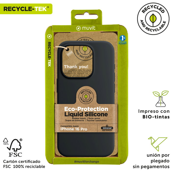 Muvit Funda Recycletek Liquid Silicone para Apple - Protección Ecológica Sostenible, Textura Suave, Anti-huellas, Interior Microfibra