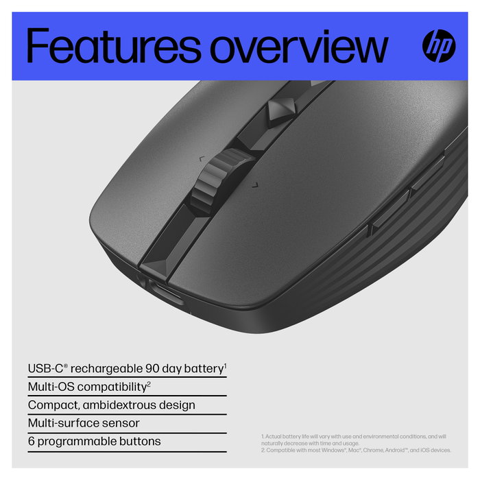 HP Ratón 715 Inalámbrico Multidispositivo Recargable Negro HP Ratón 715 Inalámbrico Multidispositivo Recargable Negro