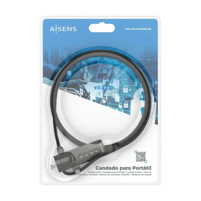 AISENS Cable de Seguridad con Combinación ASLK-D40N03-BK, 1,5 m, Negro