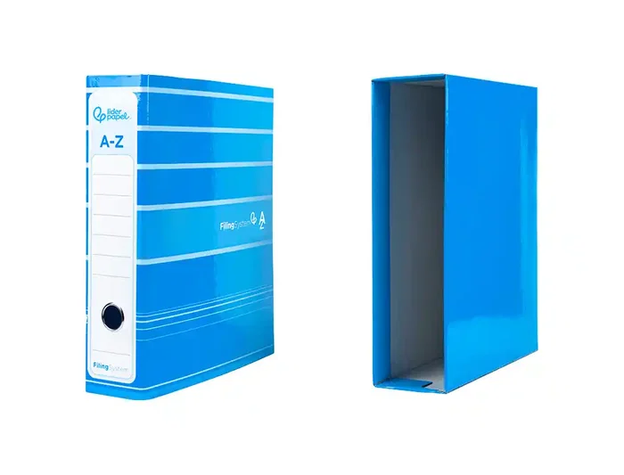 Liderpapel Archivador de Palanca A4 Filing System Forrado Celeste Lomo 80mm con Caja y Compresor Metálico