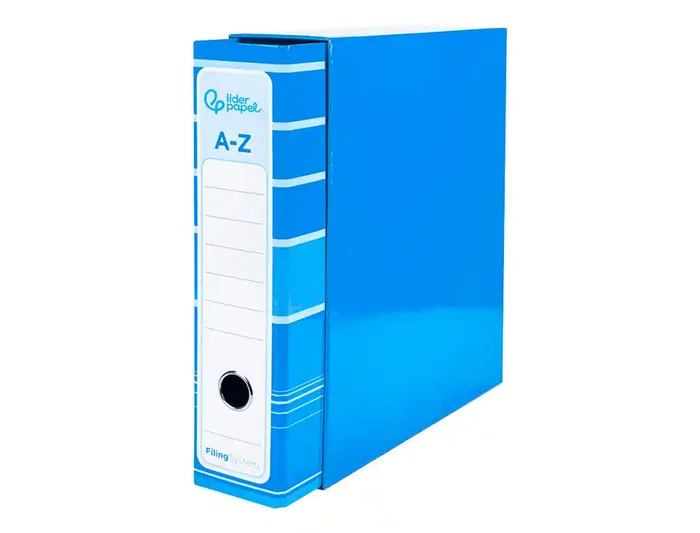 Liderpapel Archivador de Palanca A4 Filing System Forrado Celeste Lomo 80mm con Caja y Compresor Metálico