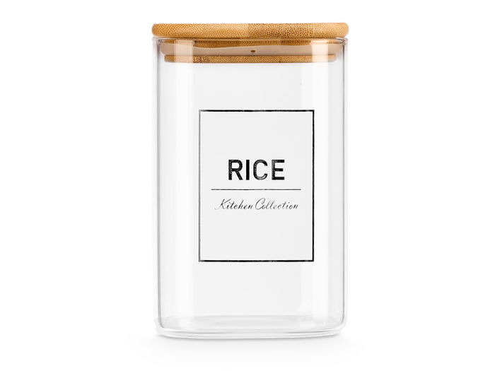 Vivalto Bote Cuadrado de Vidrio Borosilicato 1,2 Litros con Tapa de Bambú - Ideal para Arroz, 10.2 x 15.7 x 10.2 cm (Set de 12)