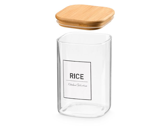 Vivalto Bote Cuadrado de Vidrio Borosilicato 1,2 Litros con Tapa de Bambú - Ideal para Arroz, 10.2 x 15.7 x 10.2 cm (Set de 12)