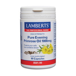 Lamberts Aceite de Prímula (Onagra) 1000 mg, 90 Cápsulas - GLA Natural