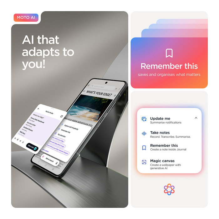 Motorola edge 70 Smartphone, 6.7" Pantalla AMOLED 120Hz, Snapdragon 7 Gen 4, 8GB RAM + 256GB, Cámara Dual 50MP, 5G, Batería 4800mAh, Android 16.0, Color Gris, Modelo XT2601-2