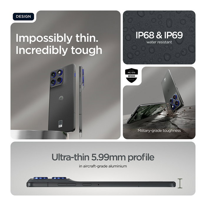 Motorola edge 70 Smartphone, 6.7" Pantalla AMOLED 120Hz, Snapdragon 7 Gen 4, 8GB RAM + 256GB, Cámara Dual 50MP, 5G, Batería 4800mAh, Android 16.0, Color Gris, Modelo XT2601-2