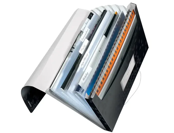 Leitz WOW Carpeta Clasificadora de Polipropileno Din A4 con 6 Separadores y 1 Extra Ancho, Color Negro Leitz WOW Carpeta Clasificadora de Polipropileno Din A4 con 6 Separadores y 1 Extra Ancho, Color Negro