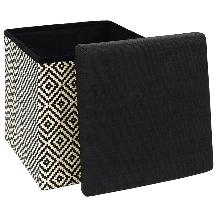 Home Deco Factory Mirage Caja-Puf Plegable Trenzado Negro con Tapa 38x38 cm