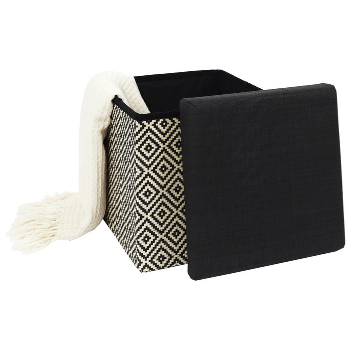 Home Deco Factory Mirage Caja-Puf Plegable Trenzado Negro con Tapa 38x38 cm