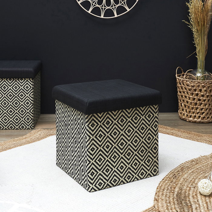 Home Deco Factory Mirage Caja-Puf Plegable Trenzado Negro con Tapa 38x38 cm
