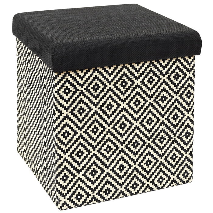 Home Deco Factory Mirage Caja-Puf Plegable Trenzado Negro con Tapa 38x38 cm