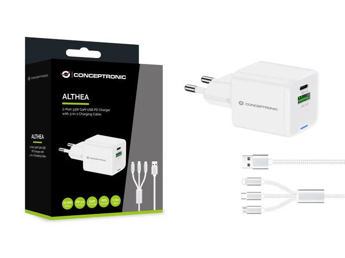 Conceptronic ALTHEA16W Cargador de Pared Blanco 33W Universal para 2 Dispositivos
