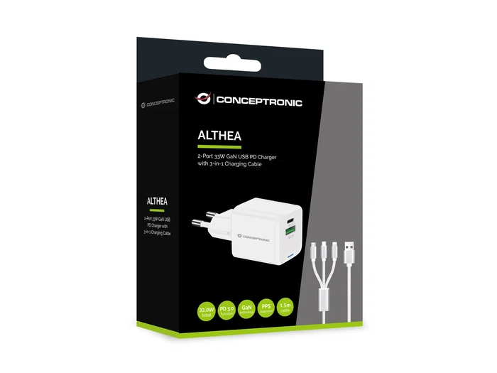 Conceptronic ALTHEA16W Cargador de Pared Blanco 33W Universal para 2 Dispositivos