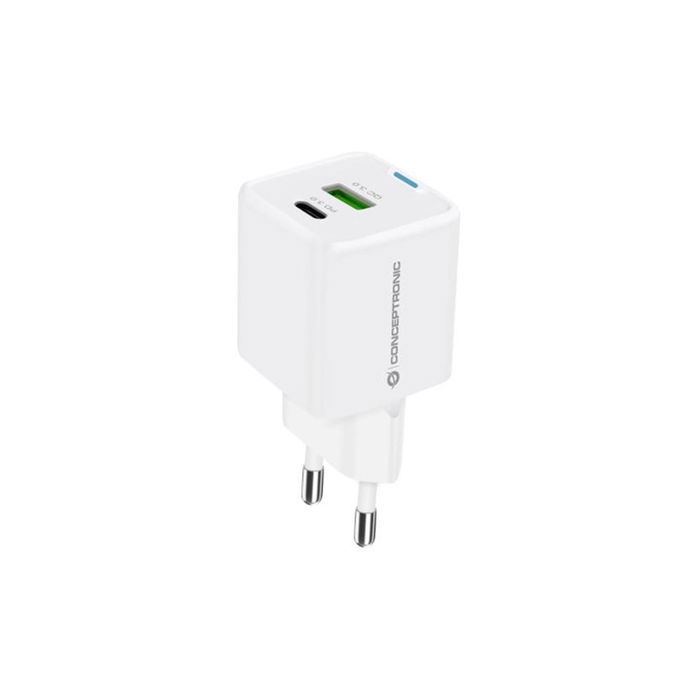 Conceptronic Althea16W Adaptador de corriente 33 W, 2 puertos USB, Cargador de pared blanco, Compatibilidad Universal