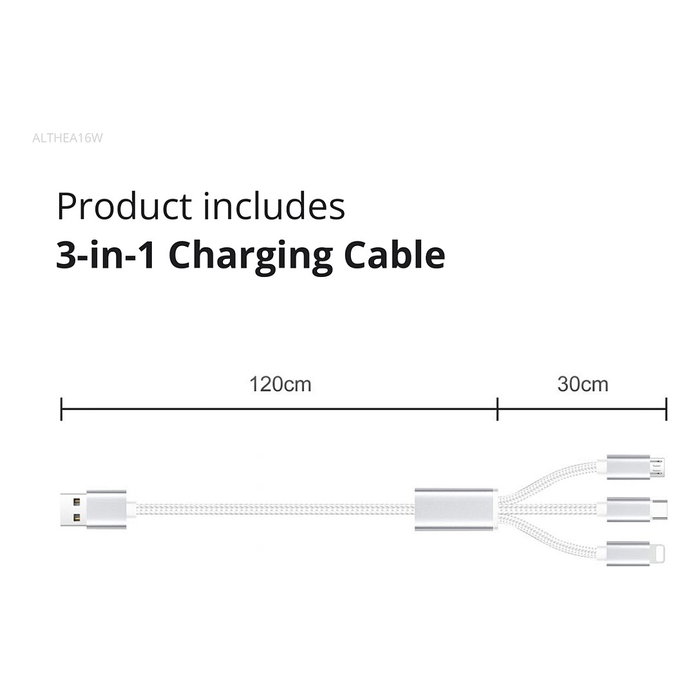 Conceptronic ALTHEA16W Cargador GaN de 33W con 2 Puertos y Cable 3 en 1, Blanco Conceptronic ALTHEA16W Cargador GaN de 33W con 2 Puertos y Cable 3 en 1, Blanco