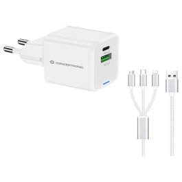 Conceptronic ALTHEA16W Cargador GaN 33W con Cable 3 en 1