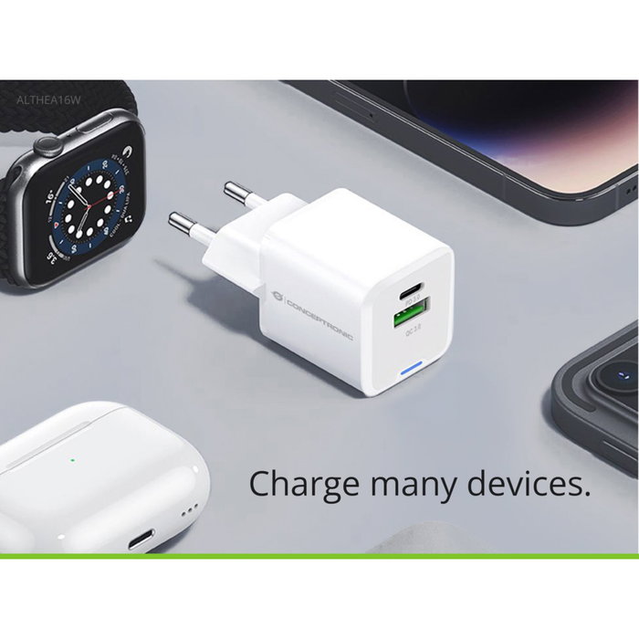 Conceptronic ALTHEA16W Cargador de pared 33W con tecnología GaN, 1x USB-C y 1x USB-A, Blanco Conceptronic ALTHEA16W Cargador de pared 33W con tecnología GaN, 1x USB-C y 1x USB-A, Blanco