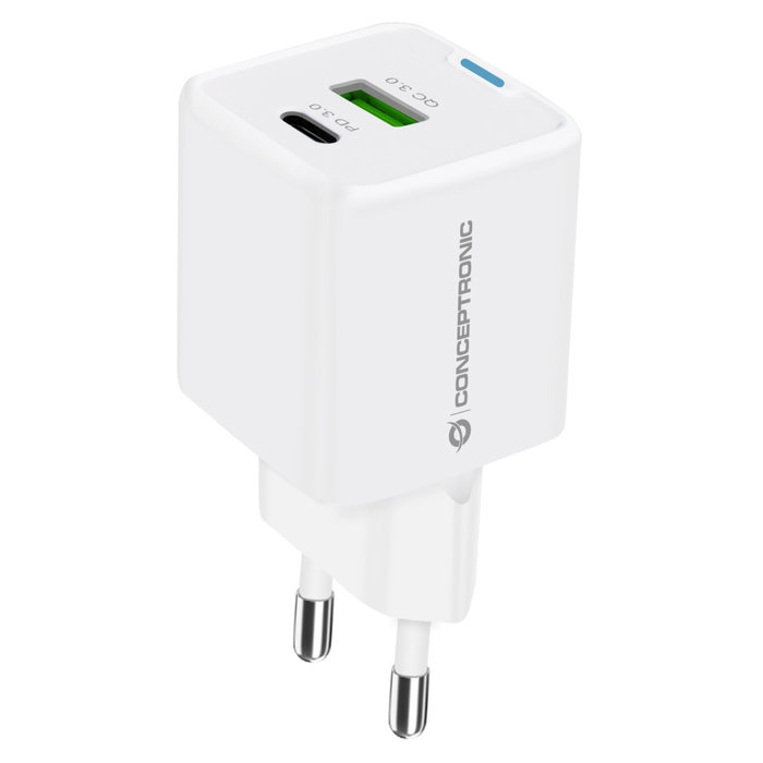 Conceptronic ALTHEA16W Cargador de pared 33W con tecnología GaN, 1x USB-C y 1x USB-A, Blanco Conceptronic ALTHEA16W Cargador de pared 33W con tecnología GaN, 1x USB-C y 1x USB-A, Blanco