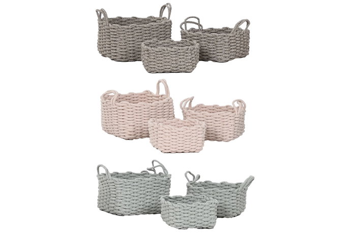 DKD Home Decor Set de 3 Cestas de Cuerda 28x28x18 cm Surtido