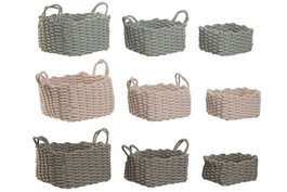 DKD Home Decor Set de 3 Cestas de Cuerda 28x28x18 cm Surtido