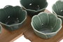 DKD Home Decor Set de 4 Aperitivos Green Leafs 24 en Porcelana y Bambú, Verde, 32x10x7 cm