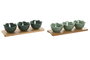 DKD Home Decor Set de 4 Aperitivos Green Leafs 24 en Porcelana y Bambú, Verde, 32x10x7 cm